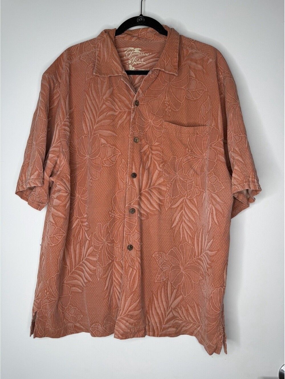 Jamaica Jaxx Shirt Mens XL Silk Hawaiian Aloha Tropical Floral Jacquard Camp